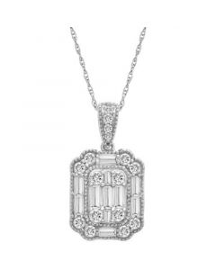 Diamond Baguette Cluster Pendant Necklace (1 ct. t.w.) in 14k White Gold or 14k Yellow Gold, 16" + 4" extender, Created for Macy's