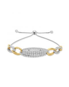 Diamond Link Bolo Bracelet (1 ct. tw) in Sterling Silver & Gold-Plate, Created for Macy's