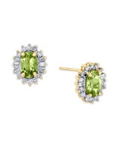 Peridot (1-1/10 ct. t.w.) & Diamond (1/4 ct. t.w.) Halo Stud Earrings in 10k Gold