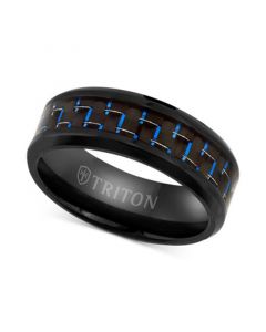 Men's Blue Carbon Fiber Inlay Comfort Fit Band in Black Titanium