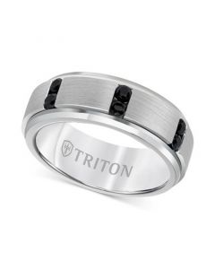 Men's Black Sapphire Beveled-Edge Band (1/2 ct. t.w.) in White Tungsten Carbide