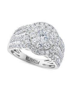 EFFY® Diamond Round & Baguette Halo Cluster Engagement Ring (2 ct. t.w.) in 14k White Gold