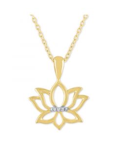 Diamond Accent Lotus Pendant Necklace in 14k Gold-Plated Sterling Silver, 16" + 2" extender