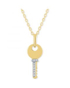 Diamond Accent Key Pendant Necklace in 14k Gold-Plated Sterling Silver, 16" + 2" extender