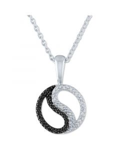 Black & White Diamond Accent Yin Yang Pendant Necklace in Sterling Silver