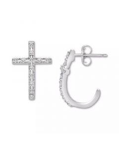 Diamond Cross Earrings (1/8 ct. t.w.) in 14k White  or Yellow Gold, Created for Macy's