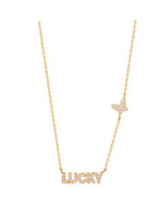 Cubic Zirconia LUCKY Butterfly 18" Pendant Necklace in Gold Flash Sterling Silver, Created for Macy's