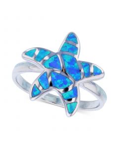 Lab-Created Blue Opal Starfish Ring in Sterling Silver