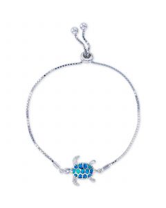 Lab-Created Blue Opal Turtle Bolo Bracelet in Sterling Silver