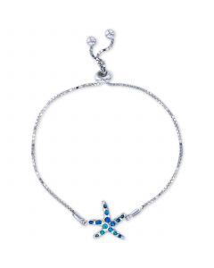 Lab-Created Blue Opal Starfish Bolo Bracelet in Sterling Silver