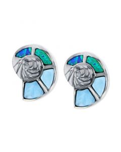 Lab-Created Blue Opal & Larimar Shell Stud Earrings in Sterling Silver