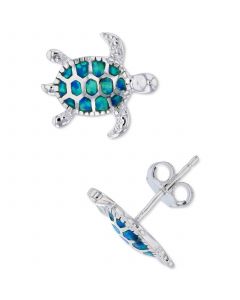 Lab-Created Blue Opal Turtle Stud Earrings in Sterling Silver