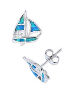 Lab-Created Blue Opal Sailboat Stud Earrings in Sterling Silver