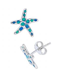 Lab-Created Blue Opal Starfish Stud Earrings in Sterling Silver