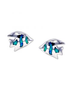 Lab-Created Blue Opal Fish Stud Earrings in Sterling Silver