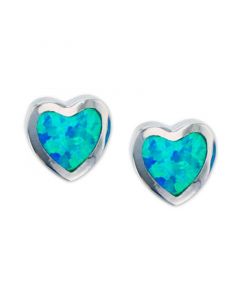 Lab-Created Blue Opal Heart Stud Earrings in Sterling Silver