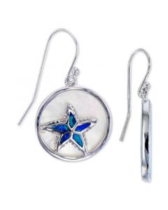 Lab-Created Blue Opal & Mother-of-Pearl Inlay Starfish Drop Earrings in Sterling Silver