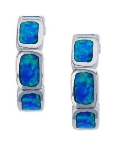 Lab-Created Blue Opal Inlay Brick Small Hoop Earrings in Sterling Silver, 0.6"