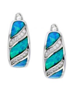 Lab-Created Blue Opal & Cubic Zirconia Huggie Hoop Earrings in Sterling Silver