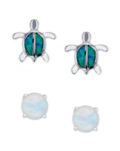 2-Pc. Set Lab-Created Blue Opal Turtle & Lab-Created Opal Stud Earrings (1/3 ct. t.w.) in Sterling Silver