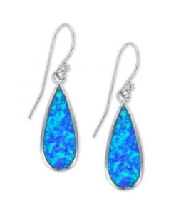 Lab-Created Blue Opal Inlay Teardrop Drop Earrings in Sterling Silver