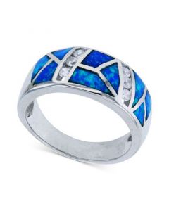 Lab-Created Blue Opal & Cubic Zirconia Mosaic Ring in Sterling Silver