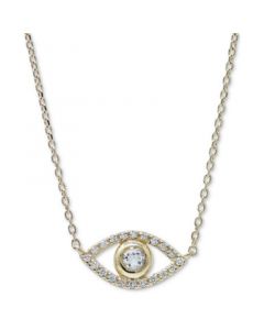 White Topaz (1/5 ct. t.w.) & Diamond (1/10 ct. t.w.) Evil Eye Pendant Necklace in 14k Gold, 16" + 1" extender