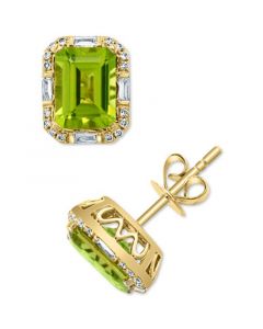 EFFY® Peridot (3 ct. t.w.) & Diamond (1/5 ct. t.w.) Stud Earrings in 14k Gold