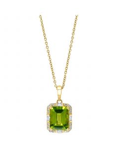 EFFY® Peridot (3-1/3 ct. t.w.) & Diamond (1/6 ct. t.w.) Baguette Halo 16" Pendant Necklace in 14k Gold