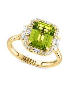 EFFY® Peridot (3-1/3 ct. t.w.) & Diamond (1/4 ct. t.w.) Halo Ring in 14k Gold