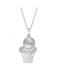 Diamond Basketball and Hoop Pendant Necklace in Sterling Silver (1/10 ct. t.w.)