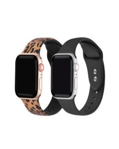 Men's and Women's Rose Gold Tone Cheetah and Black Glitter 2 Piece Silicone Band for Apple Watch 38mm