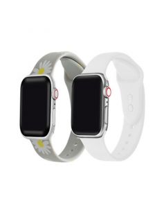 Men's and Women's Gray Floral and White 2 Piece Silicone Band for Apple Watch 38mm