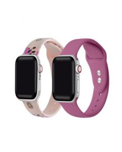 Men's and Women's Purple Floral and Purple 2 Piece Silicone Band for Apple Watch 38mm