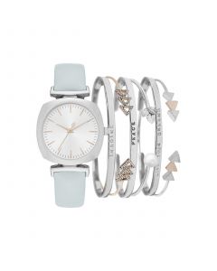 Women's Analog Mint Strap Watch 34mm with Silver-Tone Bracelets Set