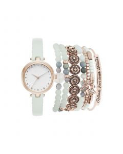 Women's Analog Mint Strap Watch 28mm with Rose Gold-Tone Stackable Bracelets Set