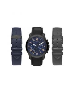 Men's Analog Black Strap Watch 44mm with Black, Gray and Navy Interchangeable Straps Set