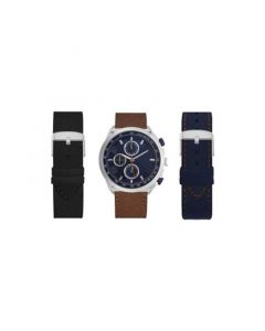 Men's Analog Black Strap Watch 47mm with Brown, Navy and Black Interchangeable Straps Set