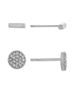 2-Pc. Cubic Zirconia Cluster & Bar Stud Earrings in Sterling Silver, Created for Macy's