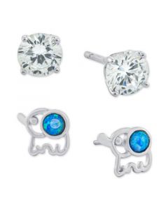 2-Pc. Cubic Zirconia & Simulated Opal Elephant Stud Earrings in Sterling Silver, Created for Macy's