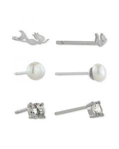 3-Pc. Set Cubic Zirconia, Mermaid, & Imitation Pearl Stud Earrings in Sterling Silver, Created for Macy's