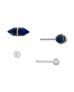 2-Pc. Set Lapis Stone & Polished Ball Stud Earrings in Sterling Silver, Created for Macy's