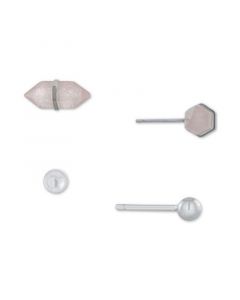 2-Pc. Set Rose Quartz & Polished Ball Stud Earrings in Sterling Silver, Created for Macy's