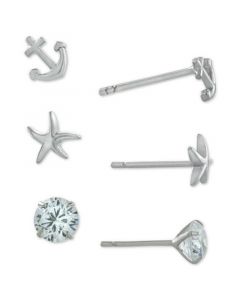 3-Pc. Set Cubic Zirconia Nautical-Themed Stud Earrings in Sterling Silver, Created for Macy's