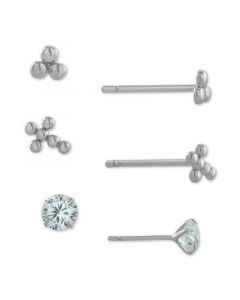 3-Pc. Set Cubic Zirconia Bead Stud Earrings in Sterling Silver, Created for Macy's