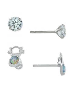 2-Pc. Set Cubic Zirconia & Simulated Opal Cat Stud Earrings in Sterling Silver, Created for Macy's