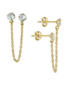 Cubic Zirconia Double Pierced Chain Drop Earrings in Gold-Plated Sterling Silver, Created for Macy's