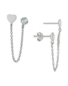 Cubic Zirconia Heart Double Pierced Chain Drop Earrings in Sterling Silver, Created for Macy's