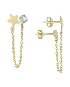 Cubic Zirconia & Star Double Pierced Chain Drop Earrings in Gold-Plated Sterling Silver, Created for Macy's