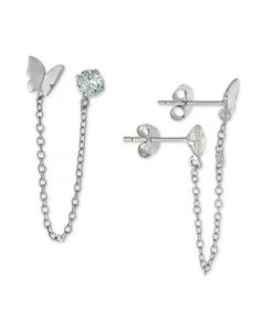 Cubic Zirconia Butterfly Chain Double Pierced Drop Earrings in Sterling Silver, Created for Macy's